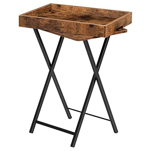 Image of HOOBRO Folding TV Tray Tables for Eating, Snack Dinner Side Table with Removable Serving Tray, Foldable Bedside Occasional Coffee Table, Laptop Tables for Small Space, Rustic Brown EBF29BZ01