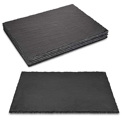 Image of Navaris Natural Slate Serving Plates - Set of 6 Slate Place Mat Serving Trays - Large Rectangular Stone Table Mat Serving Platter Tiles - 38 x 28 cm