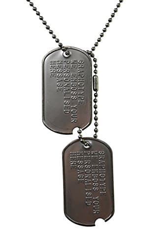 Image of Graphotype™ Personalised WW2 US Military Stainless Steel Dog TAG Set - pre 1965 Exact Replica Embossed Stainless Steel Army Style Dog ID Tags with Chains