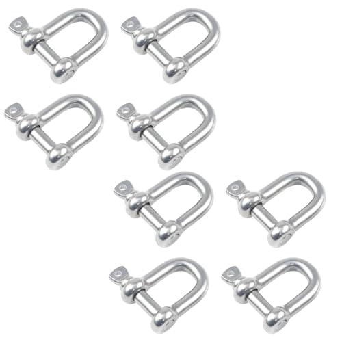 Image of D Shackle, 8 Pack 4mm Stainless Steel D Ring Shackles for Marine, Outdoor and Industrial Use, Heavy Duty Screw Pin Anchor for Chains, Ropes and Lifting