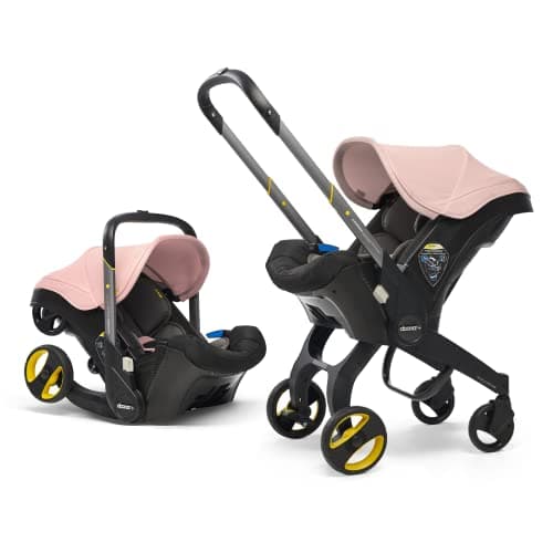 Image of Doona+ Baby Car Seat & Stroller - Convertible 0+ Car Seat and Pram - Anti Rebound Crash Technology, 5-Point Harness, Adjustable Handle, Side Impact Protection (Blush Pink)
