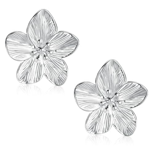Image of Silver Flower Earrings for Women,Silver Floral Petal Vintage Earrings Statement Boho Earring Big Flower Earrings Jewelry for Women Girl ﻿