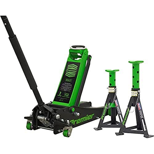 Image of Sealey Trolley Jack 3 Tonne & Axle Stands (Pair) 3 Tonne per Stand Combo - 3040AGCOMBO1