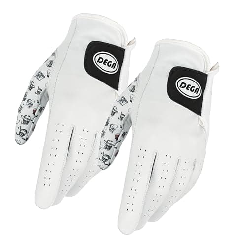 Image of DEGA Golf Gloves 2 Pack 100% Cabretta Leather Golf Glove Men Left Hand Thumb Printed Designs (SKULLS, M/L)
