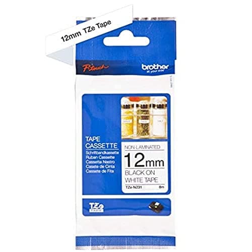 Image of Brother TZe-N231 Labelling Tape Cassette, Black on White, 12mm (W) x 8M (L), Non-Laminated, Brother Genuine Supplies