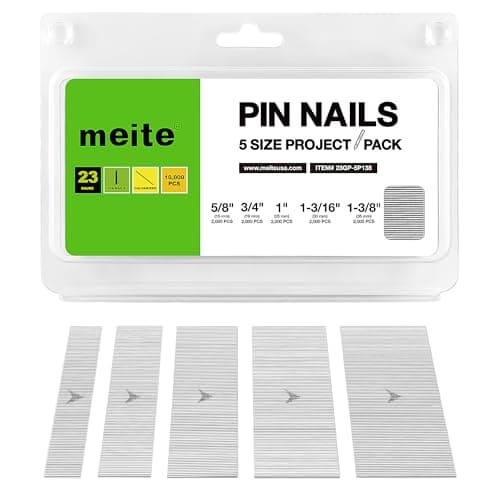 Image of meite 23 Gauge Pin Nails, Assorted 5 Sizes (15, 19, 25, 30, 35 mm) Micro Headless Piner Nails - Galvanised 23GA Pins Nails for Nail Gun, Ideal for Fine Woodworking and Trim Work (10,000 Counts)