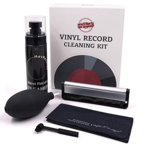 Image of MayRecords Vinyl Record Cleaning Kit - Complete 5-in-1-Includes Vinyl Record Cleaner Solution-Carbon Fiber Brush-Microfiber Cloth-Air Blower-Stylus Brush Care for Your Vinyl Collection