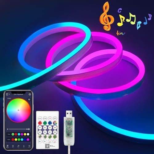 Image of iNextStation 5M RGBIC LED Strip Light, 5V USB Neon Rope Lights with App/Remote Control, Music Sync, Colour Changing, Outdoor Waterproof Light for TV Backlight Bedroom Monitor Gaming Room Wall Desk Bar