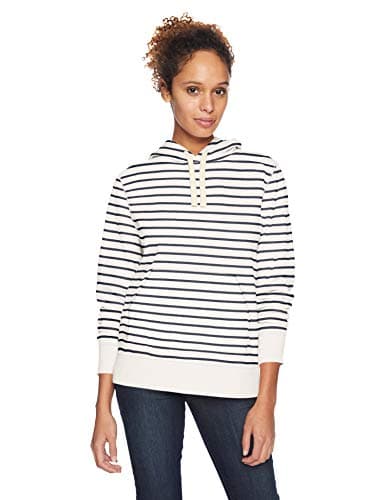 Image of Amazon Essentials Women's French Terry Fleece Pullover Hoodie, White Stripes, L