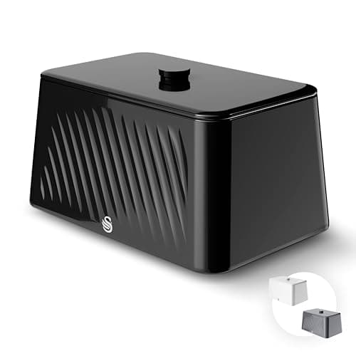 Image of Swan Windsor 16L Bread Bin, Suitable for Loaves, Rolls and Bakes, Durable Iron Body Cleans Easily and Resists Scuffs, Black, SWKA18539BLK