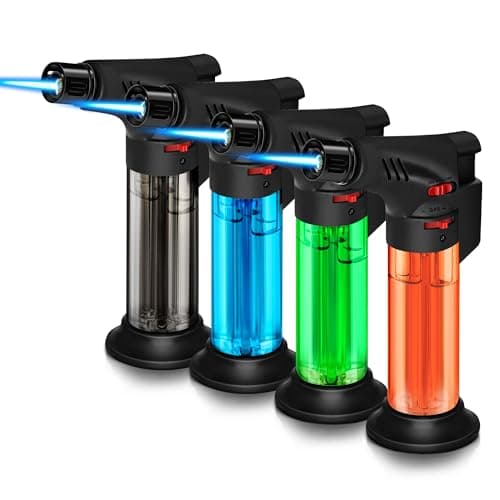 Image of WANBRO 4 Pack of Torch Lighter, Powerful Windproof Jet Flame, Butane Gas Refill, with Safety Lock, Mini Torch Lighters for Candle, Firework (Gas not Included)
