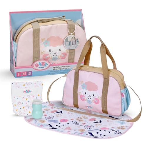 Image of BABY born Changing Bag, doll changing bag with floral design incl. changing mat, diaper, and powder box