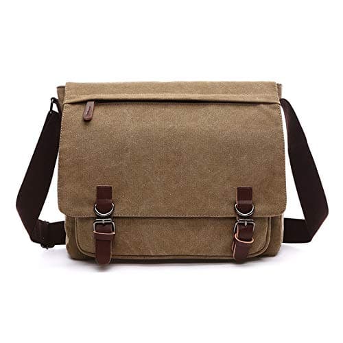 Image of Rufun Messenger Shoulder Bag for Men Canvas Laptop Casual Day Bag Cross-Body Briefcase Schoolbag (Brown, L)