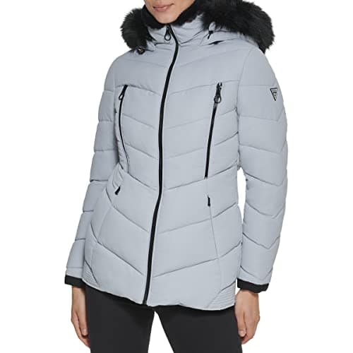 Image of GUESS Women's Midweight Puffer Jacket, Hooded Sterling, S
