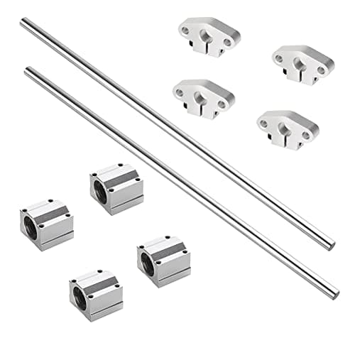 Image of iYueMps 2 Pack 3D Printer Guide Rail Sets, 2pcs 8mm x 600mm Linear Rail Shaft Optical Axis, 4 Pcs SK8 Aluminum Rail Horizontal Bracket, 4Pcs SCS8UU Linear Bearings Ball Bearing Slide