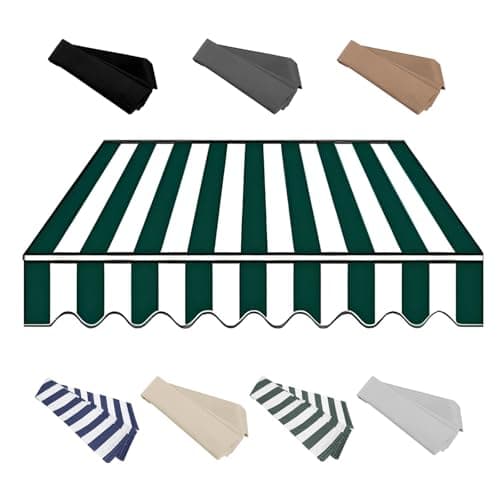 Image of No Frame 2.0m 2.5m 3.0m 3.6m 4m 5m Durabla Garden Awning Replacement Fabric Top Cover Front Valance, Waterproof, Awning Fabric Replacement Window Awning Cover(Dark Green and White,200x150cm)