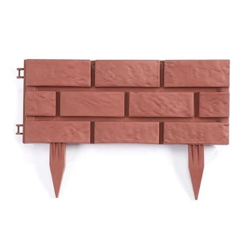 Image of Easylife Brick Effect Garden Edgings, Pack of 4 Small Garden Fence and Garden Border Panels, Decorative Garden Edging for 172cm Border, L43cm x H17.5cm with 11.5cm Stakes