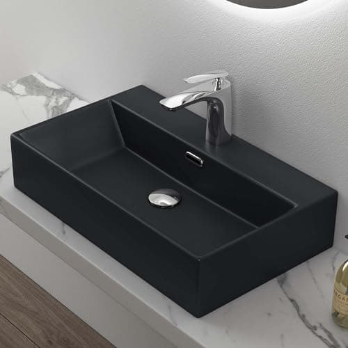 Image of Mai & Mai Bathroom Sink Basin Countertop Wash Basin | Ceramic Rectangular Matt Black Wall-Mounted | Modern Design Bathroom Vessel Sink | WDH:60x36x13 cm | Nano-Coating Brüssel206