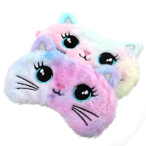 Image of Gjinxi 2 Pack Plush Sleeping Eye Mask Soft Plush Eye Cover Comfortable Sleep Mask Blindfold, Cute Animal Sleeping Mask Satin Nap Night Eyeshade Cover for Women Men Gift