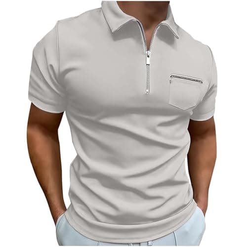 Image of Polo Shirts for Men Mesh Gym T Shirts Short Sleeve Muscle Fit Polos Half Zip Designer Tshirts with Pocket Casual Plain Colour Sports T-Shirts Summer Training Running Tops