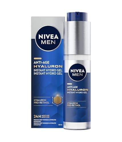Image of NIVEA MEN Anti-Age Hyaluron Face Moisturising Gel (50ml), Men's Moisturiser with Hyaluronic Acid and Pro-Retinol, Visibly Reduces Deep Wrinkles, Hydrates, and Firms Skin