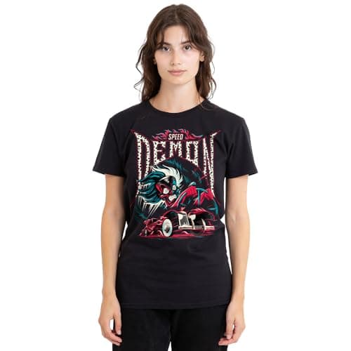 Image of Disney Villains Womens Cruella De Vil, Speed Demon 101 Dalmatians Ladies Shirt, Black, Black, XXL UK