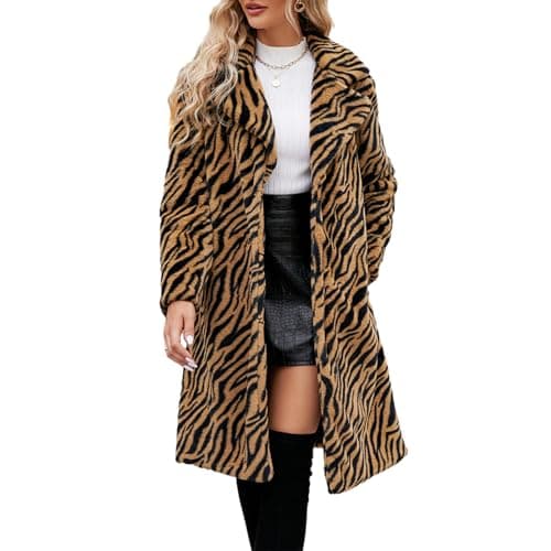 Image of FeMereina Womens Faux Fur Coats Leopard Jackets Loose Warm Fall Winter Fluffy Jacket Outwear (Ginger, M)