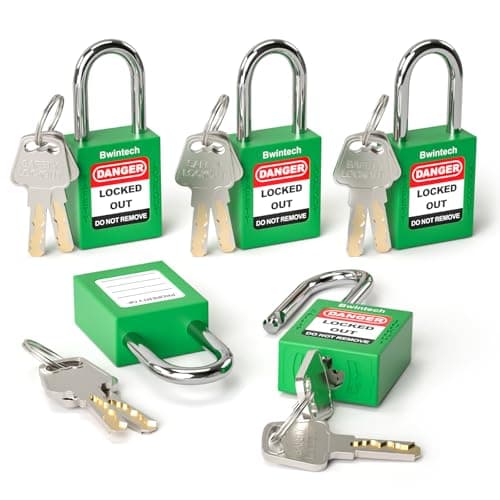 Image of Bwintech 5 Pcs 38MM Keyed Different Green Safety Padlock Lockout Tagout Lock for Lock Out Tag Out Stations and Devices