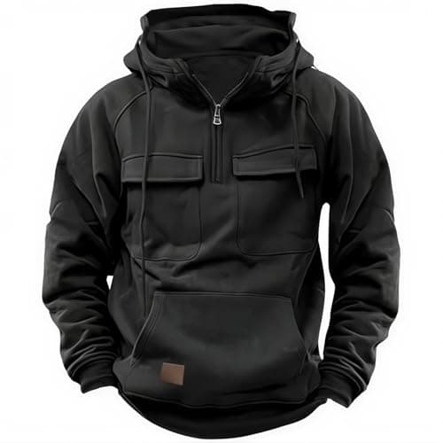 Image of Hello MrLin Cargo Hoodies For Men UK Tactical Sweatshirt Zip Up Hoodies Workout Gym Men Fashion Outdoor Work Hoodie Sweatshirts for men Black