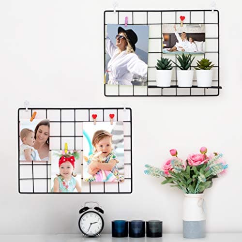 Image of 2 Pack Wire Wall Grid Panel | Photo Display Gridwall | Metal, Black & Magnetic Panels | Mesh Storage Organizer & Picture Frame | Hanging Home, Office & Kitchen Décor | Wire Notice Board