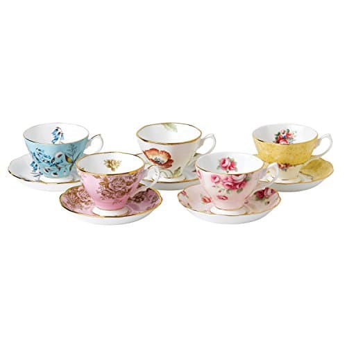 Image of Royal Albert 100 Years 40017548 1950-1990 Teacup & Saucer, Mixed Set of 5, 22