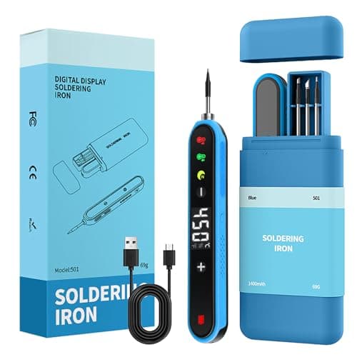 Image of VOKTTA Cordless Soldering Iron with Stand, LCD Display Soldering Iron Kit, Adjustable Temperature 180-450°C, 3 Soldering Tips, USB Soldering Iron for Repairing Circuit Boards, Welding Repairs - Blue