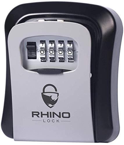 Image of Rhino Lock Secure Key Combination Safe - Outdoor Heavy Duty Wall Mounted Security Lock Box - Large Internal Storage for House or Office Keys with Strong 4 Digit Lock #UKBrand (Medium, Grey)