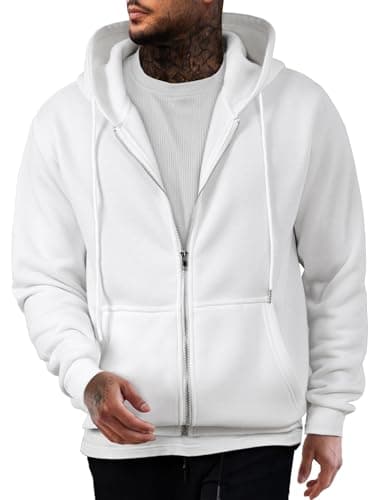 Image of JMIERR Men’s Fleece Hoodie Full Zip Jacket Pullover Casual Fleece Hooded Sweatshirt Men's Fashions,White,L