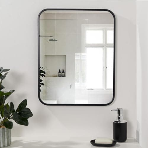 Image of OHS Bathroom Mirrors for Wall, Large Mirror Black Framed Hallway Mirror with Clear Glass Metal Frame Decorative Home Accessories Wall Mirrors for Bedrooms Living Room Easy to Assembly, 54 x 42cm