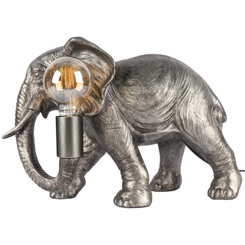 Image of wilko Elijah Elephant Table Lamp, Silver, 27.8 x 18.5 x 41.5cm, Resin, 4W Max, Edison Screw/ES, Bulb Included, Cable Length 1.5m, Novelty Design