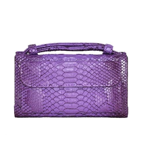 Image of XYMYYXGS Genuine Leather Snake Print Women Chain Shoulder Crossbody Clutch Bag, purple, One size