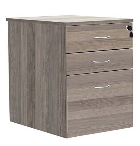 Image of Heavy Duty 3 Drawer (1 for Filing) Mobile Pedestal Filing Cabinet, File Cabinet, Office Cabinet with Anti-Tilt Mechanism & Lockable Office Storage, 5 Year Wty, Grey Oak