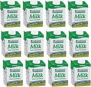 Image of Lakeland Semi-Skimmed UHT Milk 500ml (Pack of 12) | Creamy Taste, Shelf-Stable, Perfect for Tea, Coffee & Cooking | Ultra-Heat-Treated for Freshness and Extended Shelf Life | Great for Travel & Office