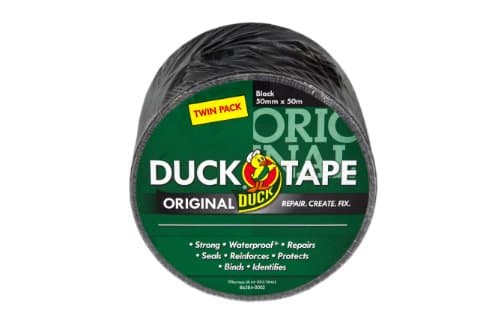 Image of Duck Tape Original Black, 50mm x 50m (Twin Pack), the Original High Strength Waterproof Gaffer and Duct Adhesive Cloth Repair Tape