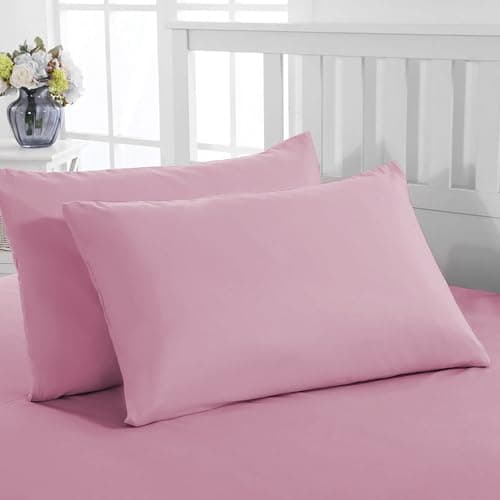 Image of PRIME LINENS Pillow Cases 2 Pack Standard Size Microfibre Pillow Cover with Envelop Closure Wrinkle Fade Resistant Pillowcases Machine Washable (Pink, 50 x 75 Cm | Pack of 2)