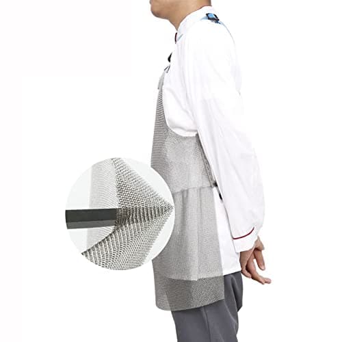 Image of Apron Stainless steel Chainmail cut resistant apron, Anti slip/easy to clean safe work bib anti stab apron (Color : Silver, Size : 75x80cm/29.5"x31.5")