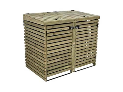 Image of Arbor Garden Solutions BinHaven slatted wheelie bin storage, wooden outdoor cover (Double)