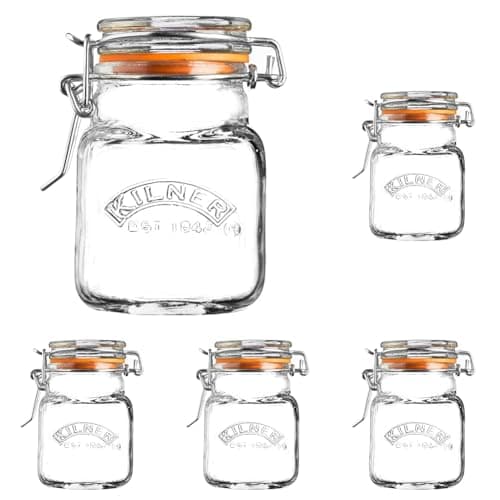Image of Kilner Clip Top Square Glass Spice Jar - 70 ml, Pack of 5