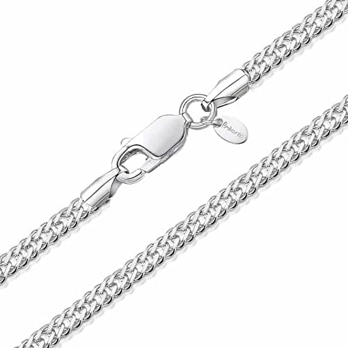 Image of Amberta Women 925 Sterling Silver 2 mm Rhombus Curb Chain Necklace: 2.3 mm Silver Chain Necklace 24 inch/60 cm
