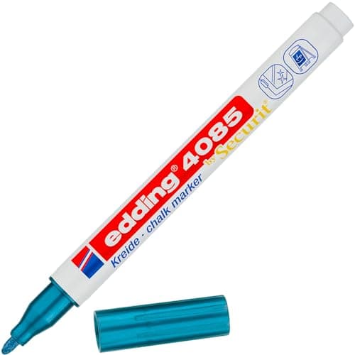 Image of Edding 4085 Chalk Marker - Blue-Metallic - 1 Round Nib 1-2 mm - Fine Nib Wet Wipe Pen for Chalkboards, Windows, Glass, Mirrors - Liquid Chalk Marker Pens for Opaque Coverage