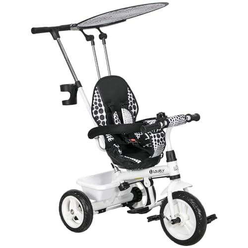 Image of HOMCOM Trike, 6 in 1 Tricycle for Kids, Baby Trike with Push Handle, Removable Canopy, 5-Point Safety Harness, Storage Basket, for 18-60 Months, White