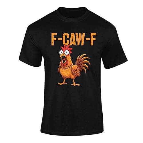 Image of Funny F-CAW-F Chicken & Raven Graphic T-Shirt for Adults & Kids – Humorous Bird Pun Tee Black XX-Large Style 1