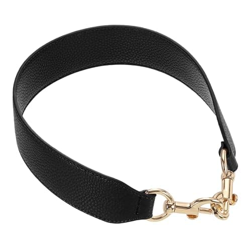 Image of sourcing map 25.59 Inch PU Leather Short Bag Strap with Clasp, Purse Handles Handbags Replacement Straps for Clutch Bag Underarm Bags, Black, Gold Buckle
