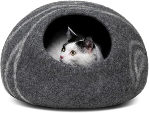 Image of MEOWFIA Cat Cave – Premium Felt Cat Bed for Indoor Cats, Handmade Merino Wool (Dark Grey, Medium)